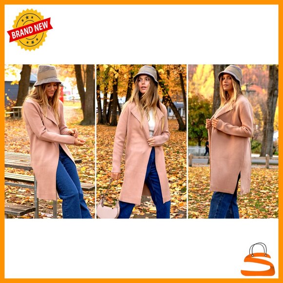 Oversized Knit Cardigan Lapel Trench Coatigan Chic Elegant Fall Casual Wear - Picture 7 of 7